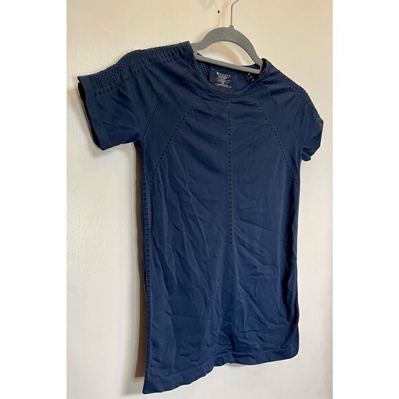 🔴 Athleta Navy Blue Foothill Laser Cut Athletic Short Sleeve Tee Size XS - Picture 5 of 11